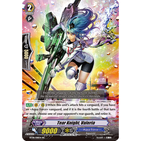 Vanguard_TCG_card_BT08_018EN_RR_Tear_Knight_Valeria_Blue_Storm_Armada