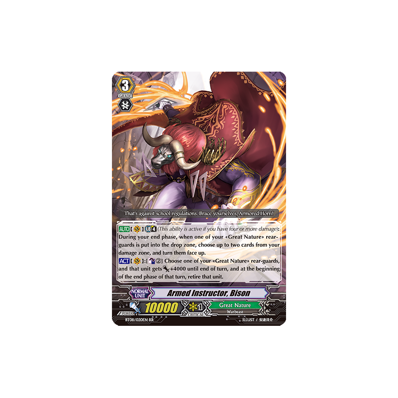 Vanguard_TCG_card_BT08_020EN_RR_Armed_Instructor_Bison_Blue_Storm_Armada