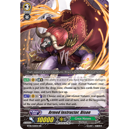 Vanguard_TCG_card_BT08_020EN_RR_Armed_Instructor_Bison_Blue_Storm_Armada
