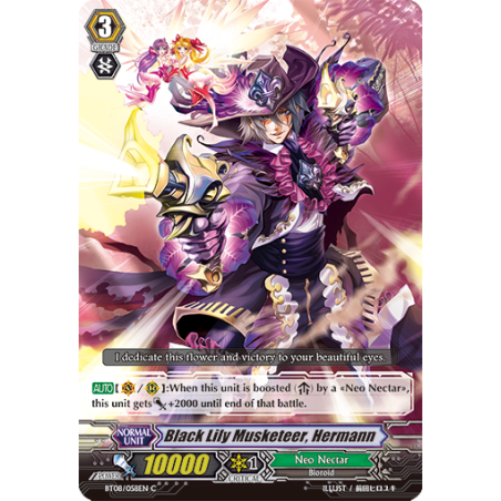 Vanguard_TCG_card_BT08_058EN_C_Black_Lily_Musketeer_Hermann_Blue_Storm_Armada