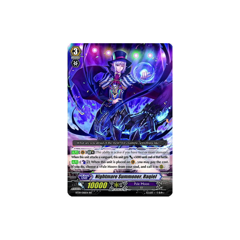 Vanguard_TCG_card_BT09_018EN_RR_Nightmare_Summoner_Raqiel_Clash_of_the_Knights_Dragons