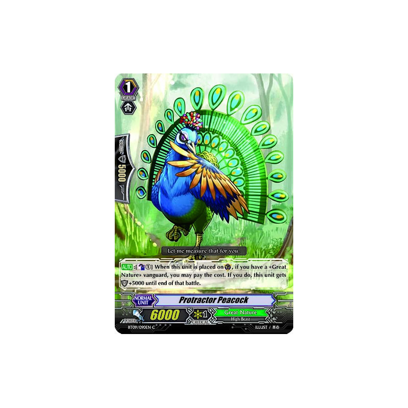 Vanguard_TCG_card_BT09_090EN_C_Protractor_Peacock_Clash_of_the_Knights_Dragons