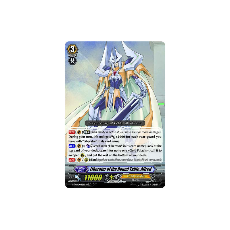 Vanguard_TCG_card_BT10_003EN_RRR_Liberator_of_the_Round_Table_Alfred_Triumphant_Return_of_the_King_of_Knights