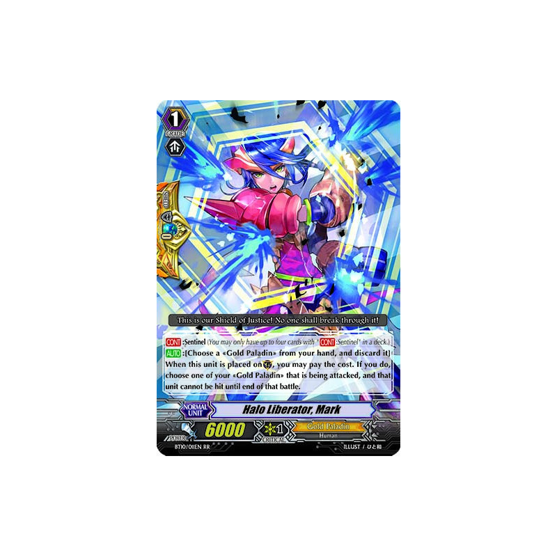 Vanguard_TCG_card_BT10_011EN_RR_Halo_Liberator_Mark_Triumphant_Return_of_the_King_of_Knights