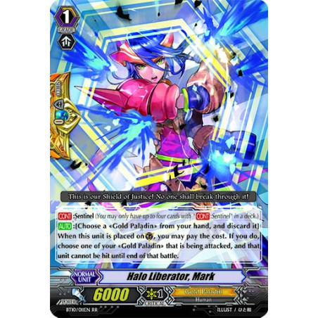 Vanguard_TCG_card_BT10_011EN_RR_Halo_Liberator_Mark_Triumphant_Return_of_the_King_of_Knights