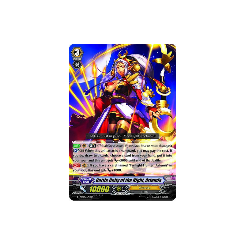 Vanguard_TCG_card_BT10_013EN_RR_Battle_Deity_of_the_Night_Artemis_Triumphant_Return_of_the_King_of_Knights