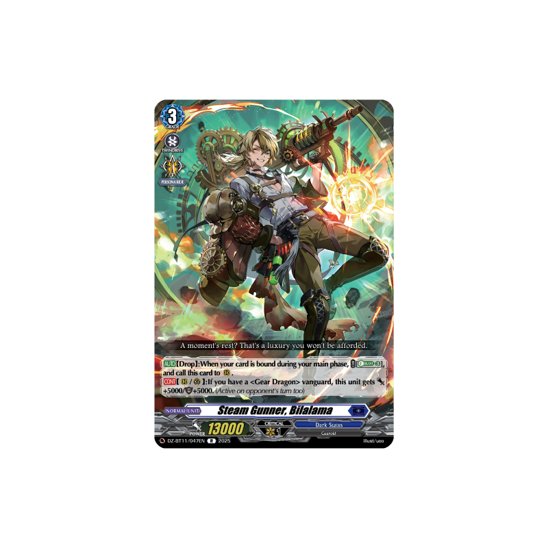 Vanguard_TCG_card_DZ-BT11_047EN_R_Steam_Gunner_Bilalama_Symphony_of_Might_Bloom