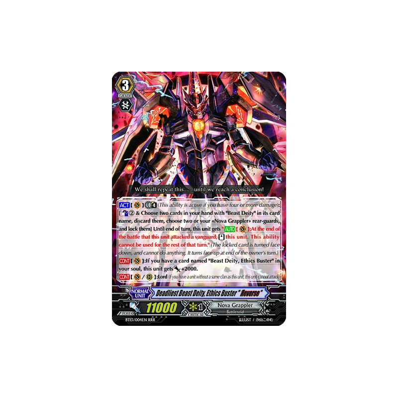 Vanguard_TCG_card_BT13_004EN_RRR_Deadliest_Beast_Deity_Ethics_Buster_Яeverse_Catastrophic_Outbreak