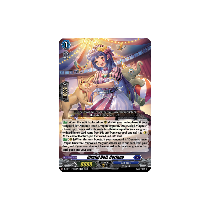 Vanguard_TCG_card_DZ-BT11_050EN_R_Direful_Doll_Corinna_Symphony_of_Might_Bloom