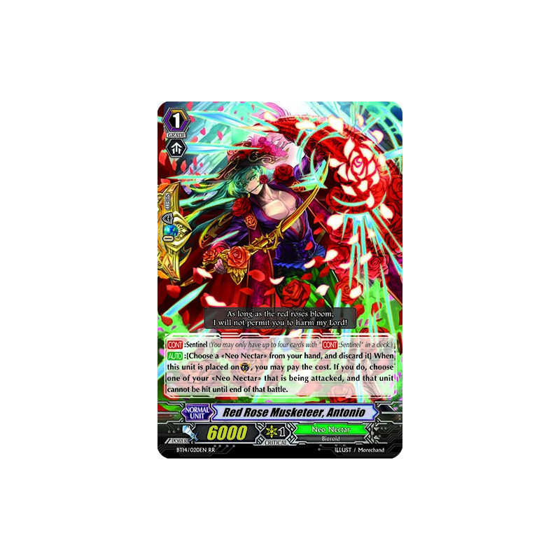 Vanguard_TCG_card_BT14_020EN_RR_Red_Rose_Musketeer_Antonio_Brilliant_Strike