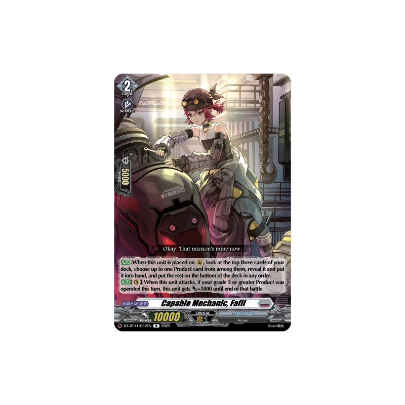 Vanguard_TCG_card_DZ-BT11_052EN_R_Capable_Mechanic_Fafil_Symphony_of_Might_Bloom