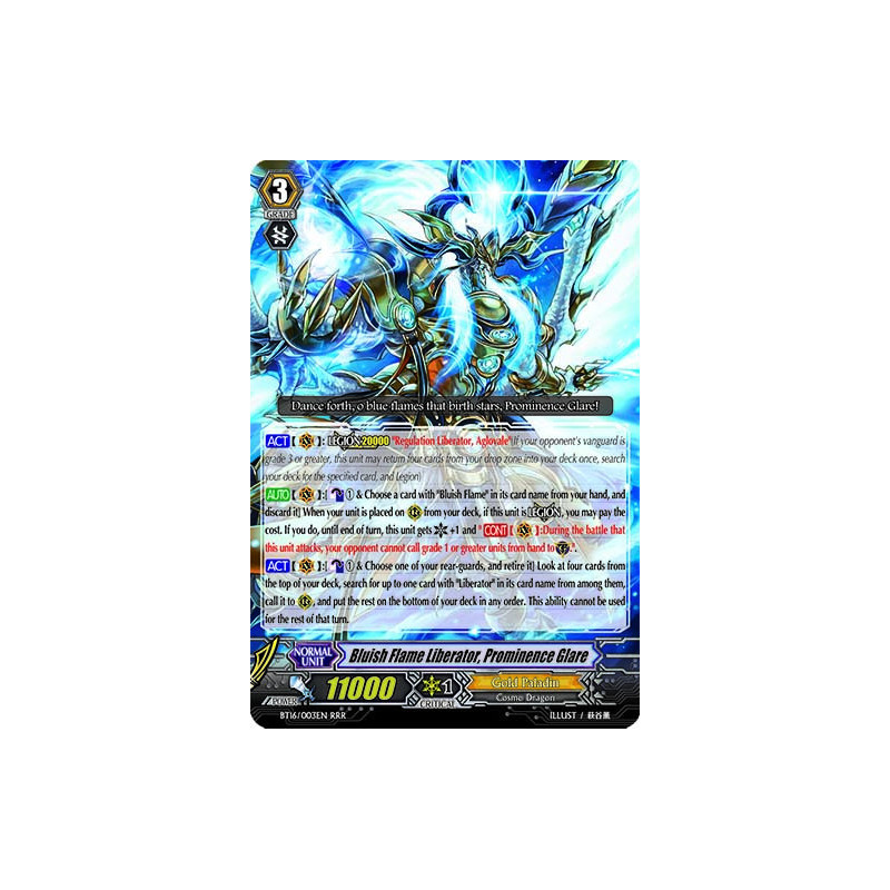 Vanguard_TCG_card_BT16_003EN_RRR_Bluish_Flame_Liberator_Prominence_Glare_Legion_of_Dragons_Blades