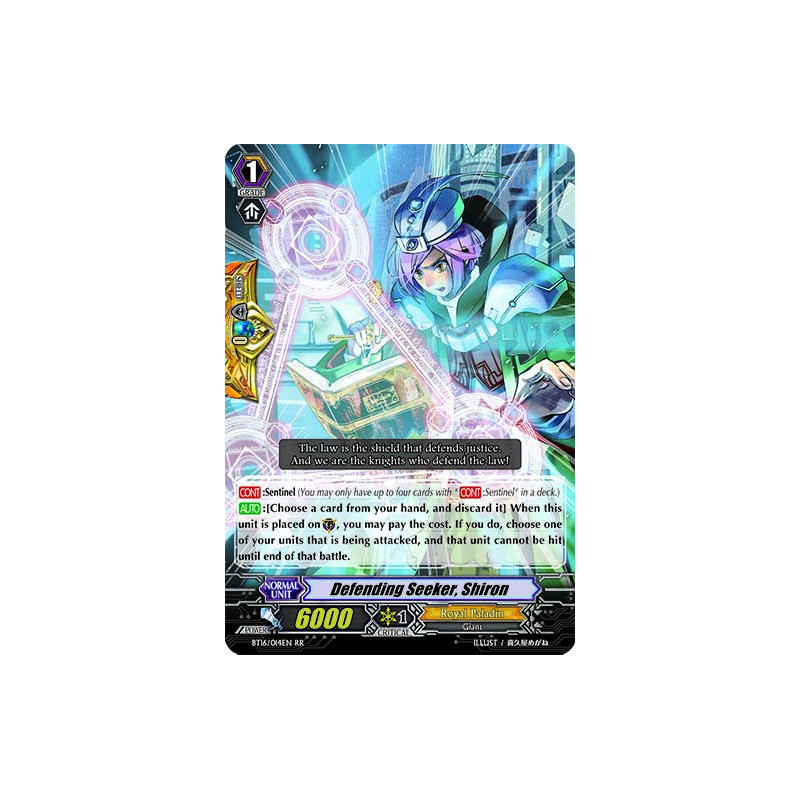 Vanguard_TCG_card_BT16_014EN_RR_Defending_Seeker_Shiron_Legion_of_Dragons_Blades