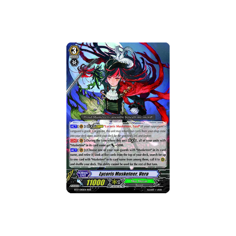 Vanguard_TCG_card_BT17_010EN_RR_Lycoris_Musketeer_Vera_Blazing_Perdition