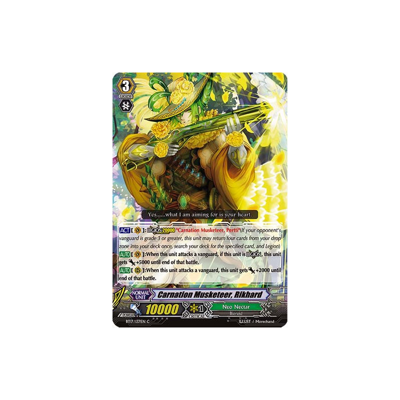 Vanguard_TCG_card_BT17_137EN_C_Carnation_Musketeer_Rikhard_Blazing_Perdition