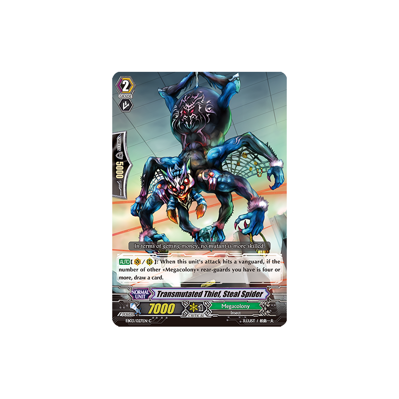 Vanguard_TCG_card_EB03_027EN_Transmutated_Thief_Steal_Spider_Cavalry_of_Black_Steel_