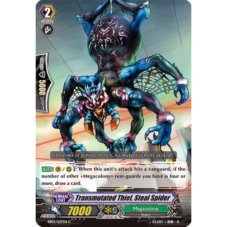Vanguard_TCG_card_EB03_027EN_Transmutated_Thief_Steal_Spider_Cavalry_of_Black_Steel_