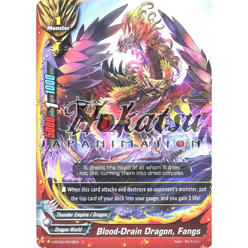 Buddyfight x 4 Blood-Drain Dragon Fangs X-BT02/0078EN C English Mint Future C 