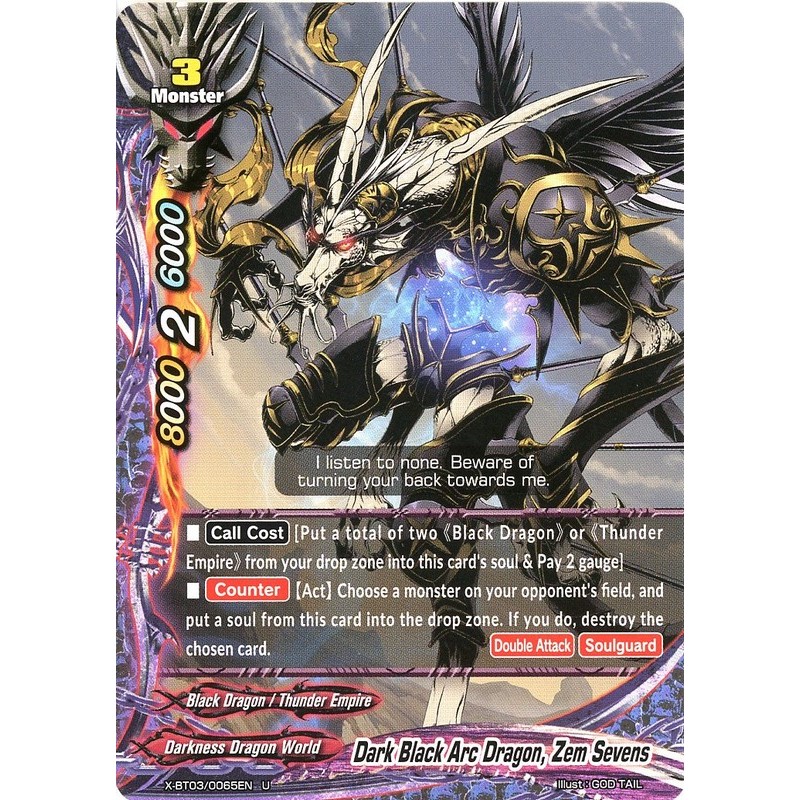 Buddyfight Dark Black Arc Dragon Zem Sevens X Bt03 0065en Overturn Thunder Empire Unit Cards Card To Be Collected Playing Card