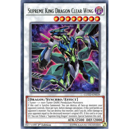 Yu-Gi-Oh TCG COTD-EN039 R Supreme King Dragon Clear Wing Code of the Duelist