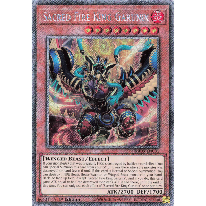 Yu-Gi-Oh TCG RA05-EN031 PS Sacred Fire King Garunix Platinum Secret Rare Rarity Collection 5