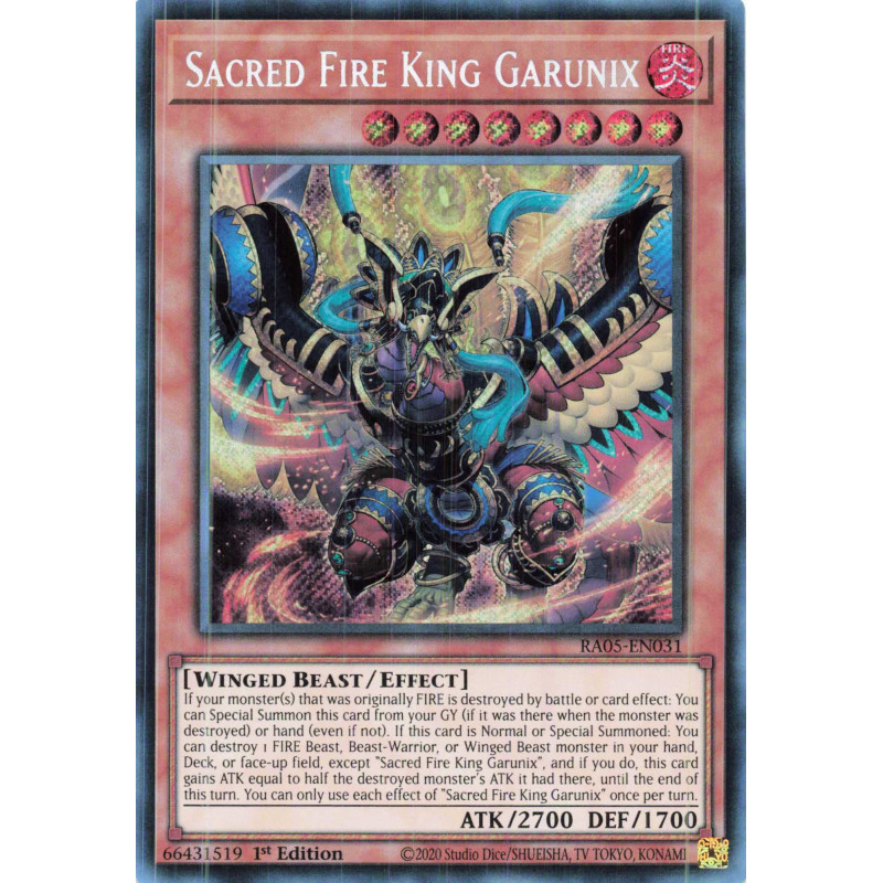 Yu-Gi-Oh TCG RA05-EN031 SE Sacred Fire King Garunix Secret Rare Rarity Collection 5