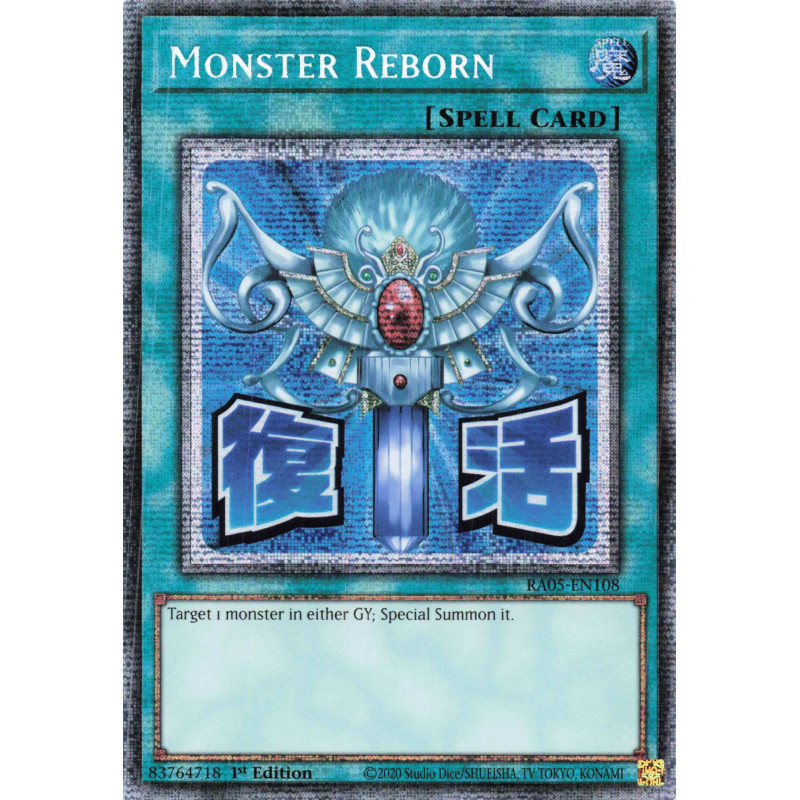 Yu-Gi-Oh TCG RA05-EN108 STAR Monster Reborn (stamp artwork) Starlight Rare Rarity Collection 5