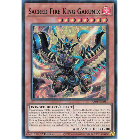 Yu-Gi-Oh TCG RA05-EN031 SR Sacred Fire King Garunix Super Rare Rarity Collection 5