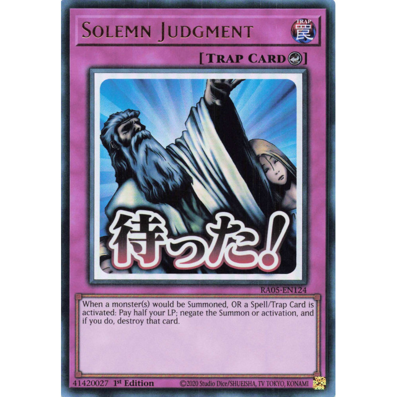 Yu-Gi-Oh TCG RA05-EN124 UR Solemn Judgment (stamp artwork) Ultra Rare Rarity Collection 5