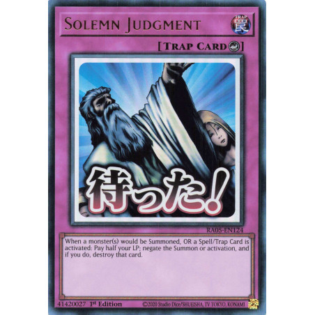 Yu-Gi-Oh TCG RA05-EN124 UR Solemn Judgment (stamp artwork) Ultra Rare Rarity Collection 5