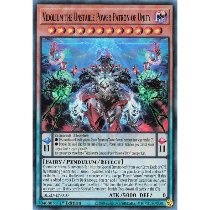 Yu-Gi-Oh TCG BLZD-EN010 SR Vidolium the Unstable Power Patron of Unity Blazing Dominion