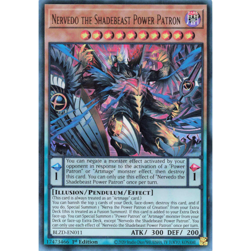 Yu-Gi-Oh TCG BLZD-EN011 UR Nervedo the Shadebeast Power Patron Blazing Dominion