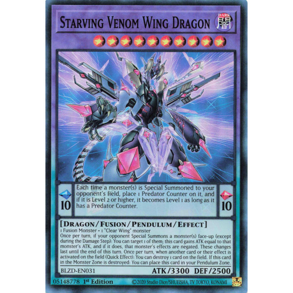 Yu-Gi-Oh TCG BLZD-EN031 SR Starving Venom Wing Dragon Blazing Dominion