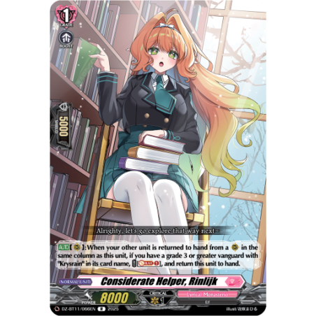 Vanguard_TCG_card_DZ-BT11_066EN_R_Considerate_Helper_Rinlijk_Symphony_of_Might_Bloom
