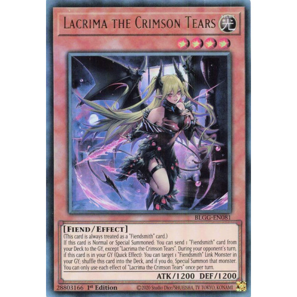 Yu-Gi-Oh TCG BLGG-EN081 UR Lacrima the Crimson Tears Battles of Legend: Glorious Gallery