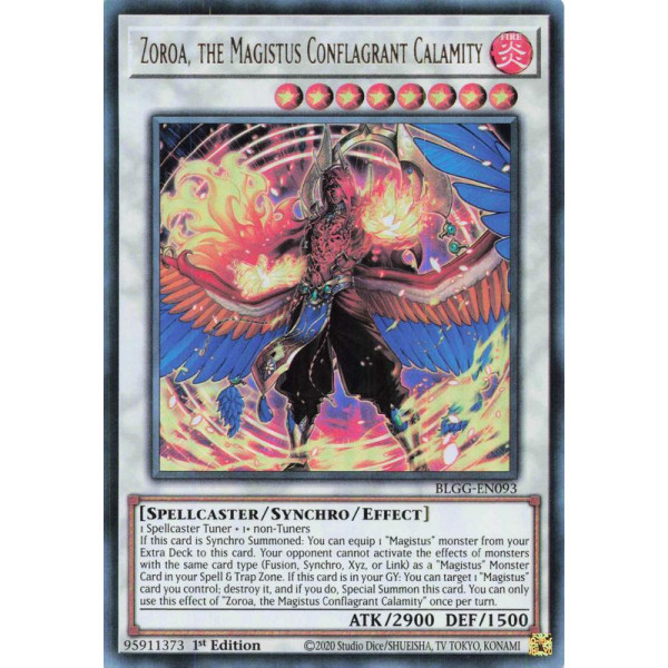 Yu-Gi-Oh TCG BLGG-EN093 UR Zoroa, the Magistus Conflagrant Calamity Battles of Legend: Glorious Gallery