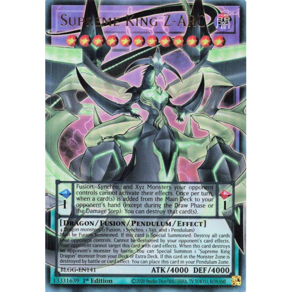 Yu-Gi-Oh TCG BLGG-EN141 UR Supreme King Z-ARC (extended art) Battles of Legend: Glorious Gallery
