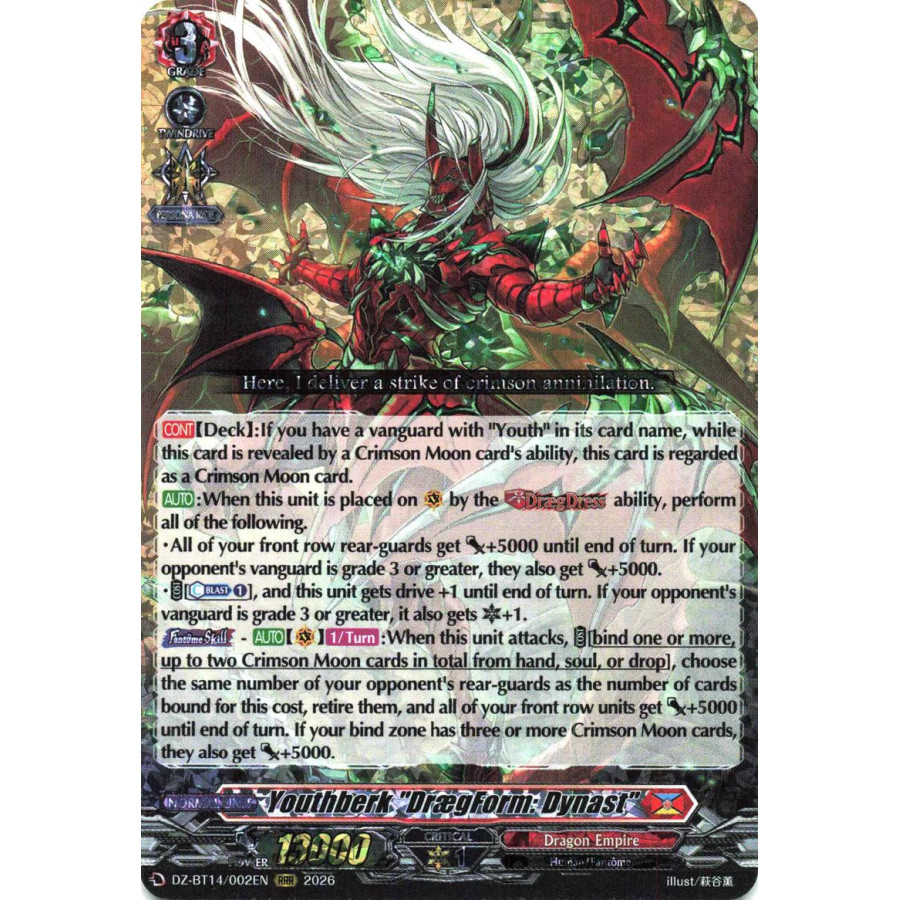 Vanguard TCG card DZ-BT14/002EN RRR Youthberk DrægForm: Dynast Envoys of the Crimson Moon
