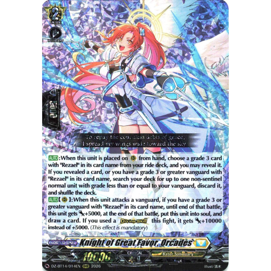 Vanguard TCG card DZ-BT14/014EN RRR Knight of Great Favor, Orcades Envoys of the Crimson Moon
