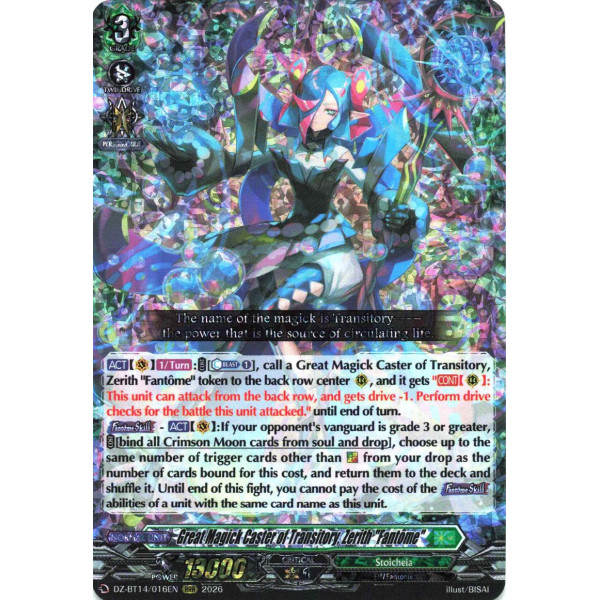 Vanguard TCG card DZ-BT14/016EN RRR Great Magick Caster of Transitory, Zerith Fantôme Envoys of the Crimson Moon