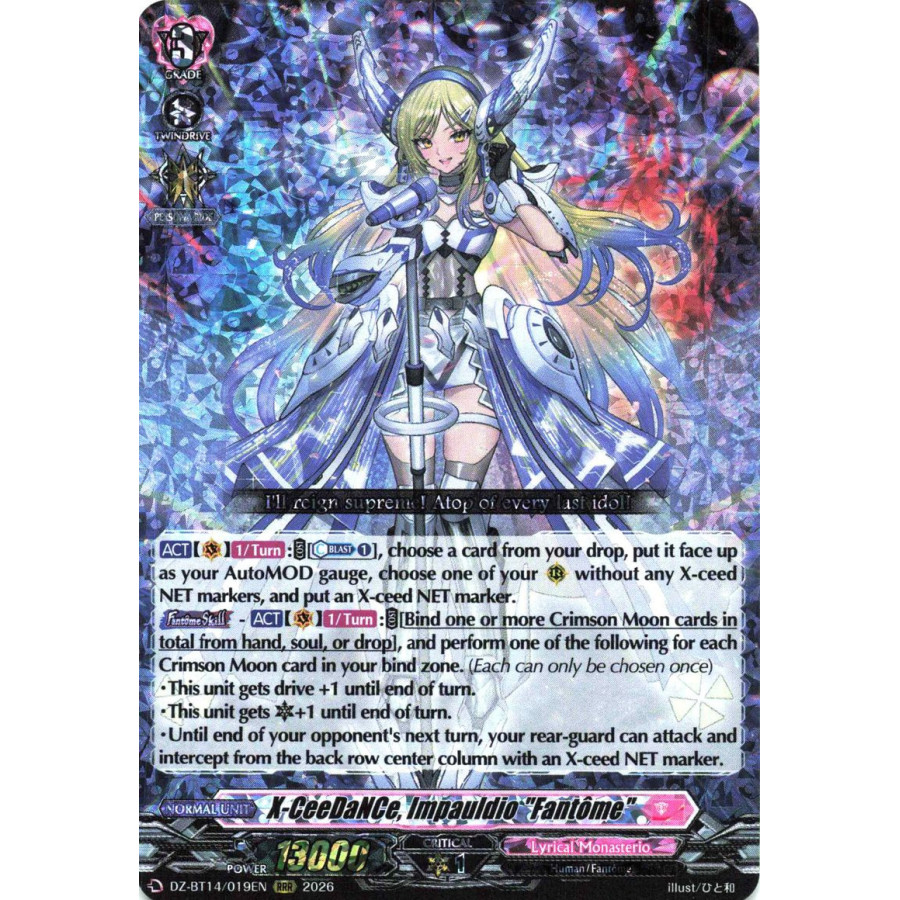 Vanguard TCG card DZ-BT14/019EN RRR X-CeeDaNCe, Impauldio Fantôme Envoys of the Crimson Moon