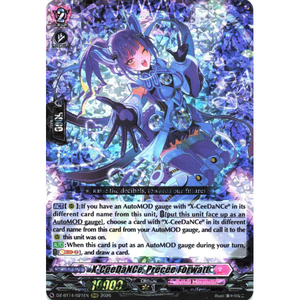 Vanguard TCG card DZ-BT14/021EN RRR X-CeeDaNCe, Precee Forwatt Envoys of the Crimson Moon
