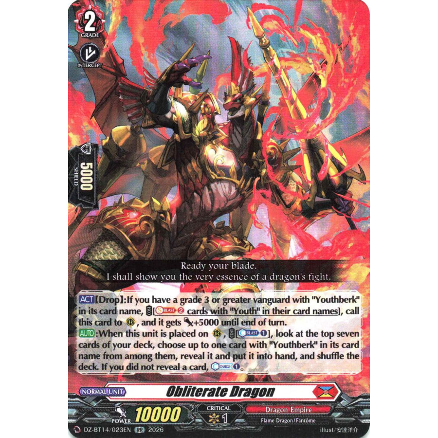 Vanguard TCG card DZ-BT14/023EN RR Obliterate Dragon Envoys of the Crimson Moon