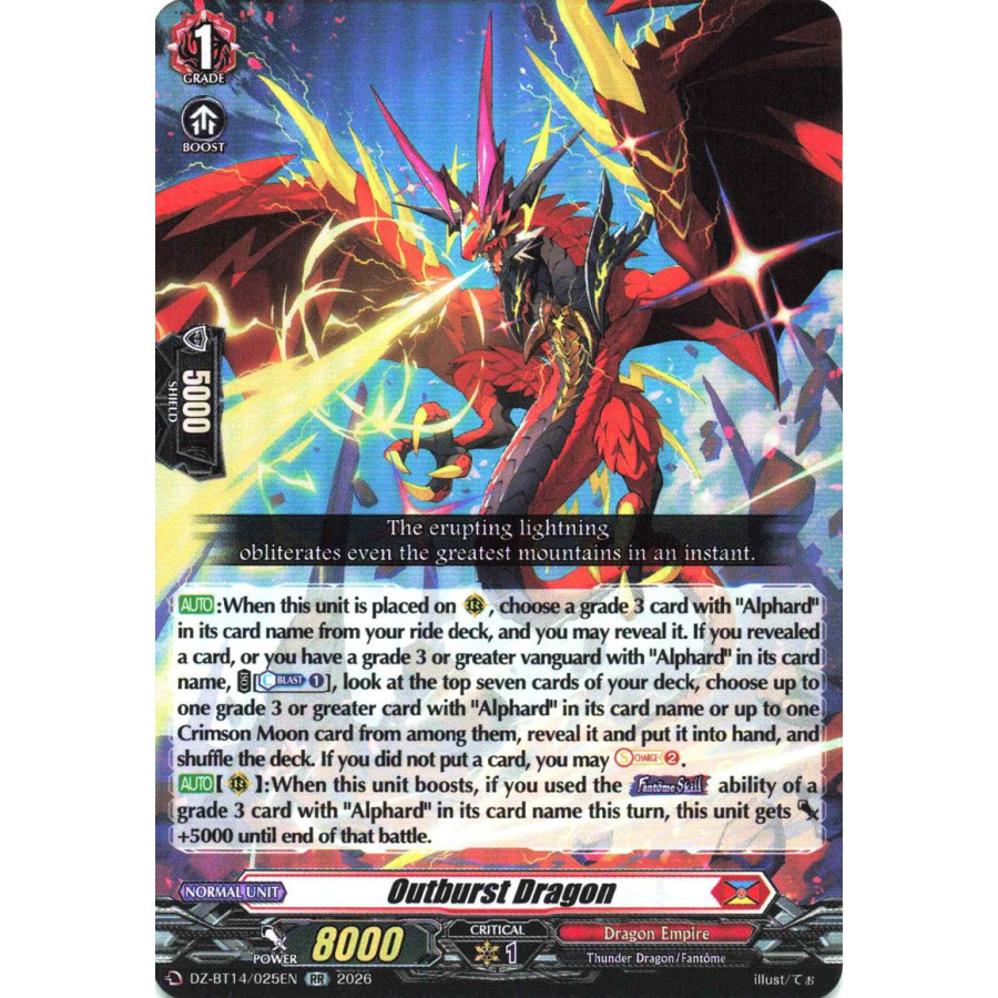 Vanguard TCG card DZ-BT14/025EN RR Outburst Dragon Envoys of the Crimson Moon