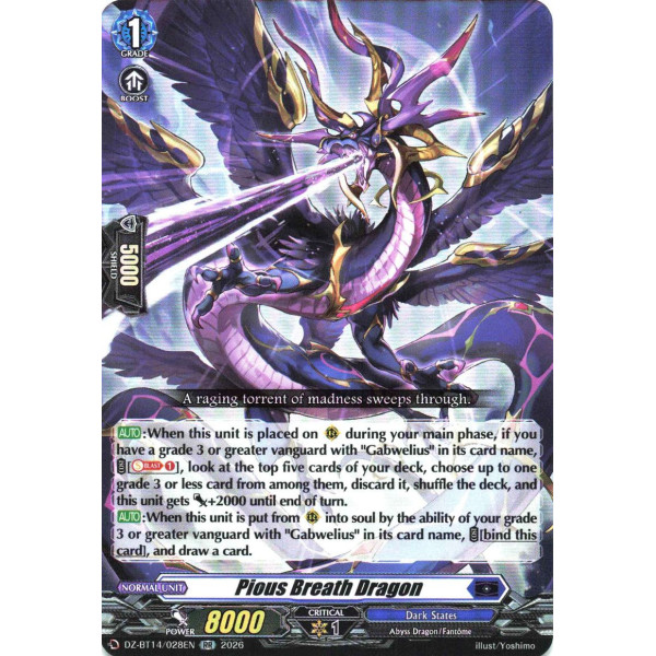 Vanguard TCG card DZ-BT14/028EN RR Pious Breath Dragon Envoys of the Crimson Moon