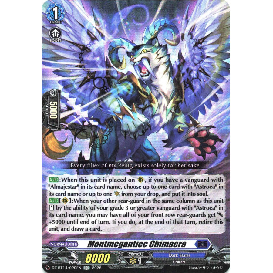 Vanguard TCG card DZ-BT14/029EN RR Montmegantiec Chimaera Envoys of the Crimson Moon
