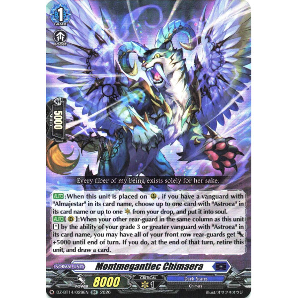 Vanguard TCG card DZ-BT14/029EN RR Montmegantiec Chimaera Envoys of the Crimson Moon