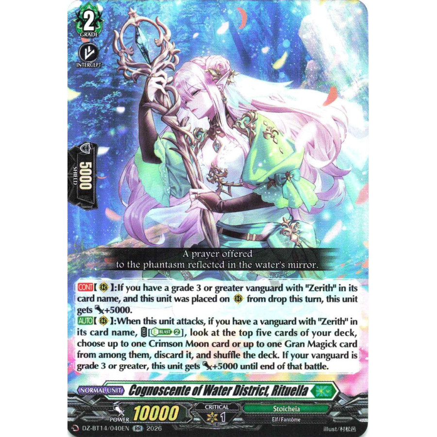 Vanguard TCG card DZ-BT14/040EN RR Cognoscente of Water District, Rituella Envoys of the Crimson Moon