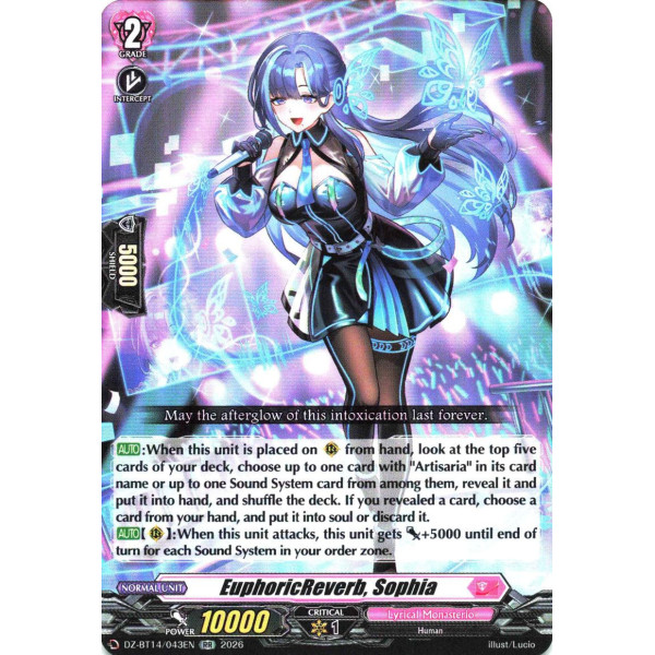 Vanguard TCG card DZ-BT14/043EN RR EuphoricReverb, Sophia Envoys of the Crimson Moon