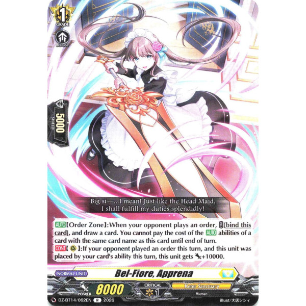 Vanguard TCG card DZ-BT14/062EN R Bel-Fiore, Apprena  Envoys of the Crimson Moon